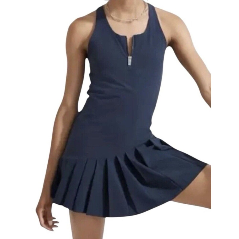 Outdoor Voices Tennis Dress Pleated Asymmetric Hem Racerback Quarter Zip XS